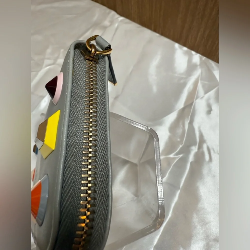 Fendi Gray Wallet with Multicolor Studs